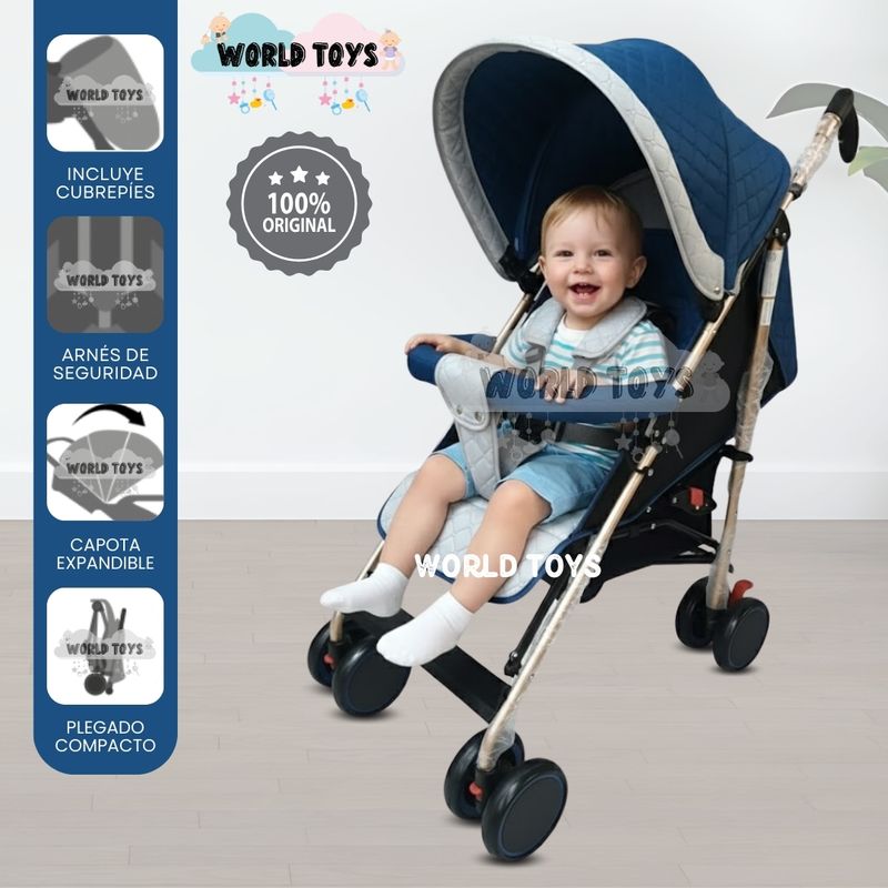 BABY - Coche Bastón con Manillar Giratorio «ISABEL GOLD» Blue