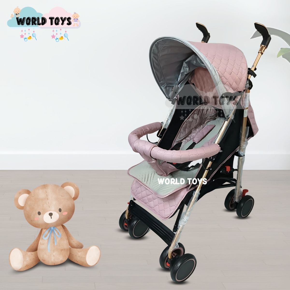 BABY - Coche Bastón con Manillar Giratorio «ISABEL GOLD» Pink