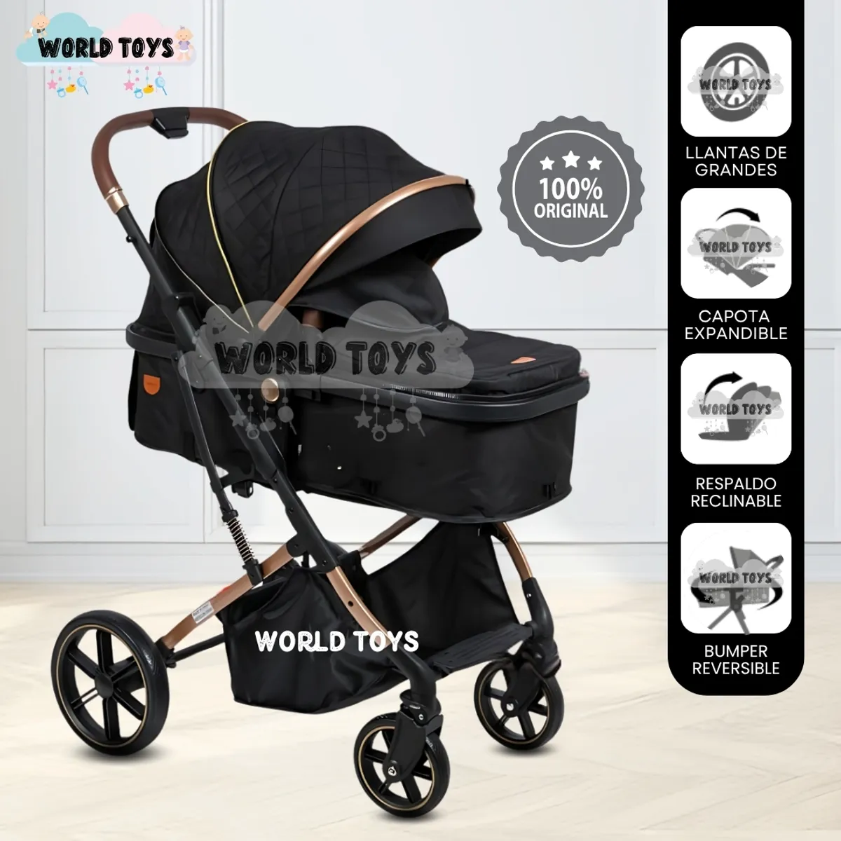 BABY - Coche Cuna Moisés de Lujo «SATURNO ULTRA» Black
