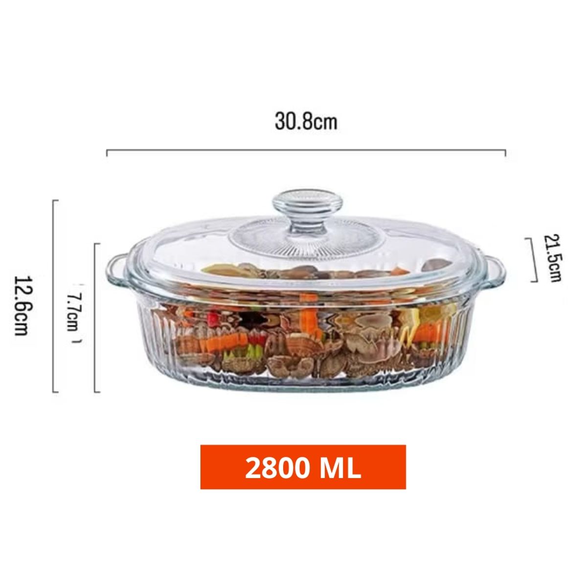 ICHIMATSU - Cacerola Ovalada de Vidrio 2800 ml