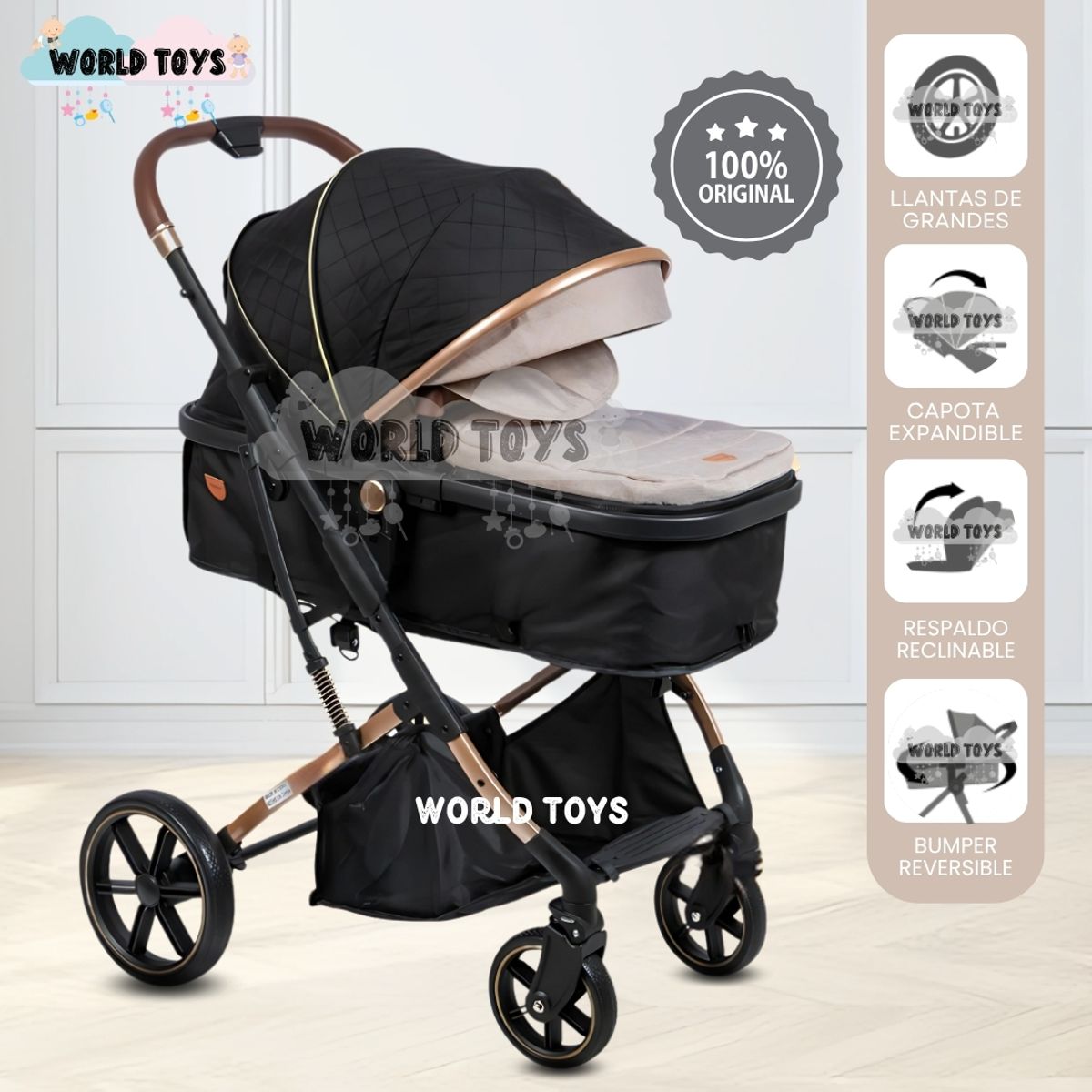 BABY - Coche Cuna Moisés de Lujo «SATURNO ULTRA» Beige