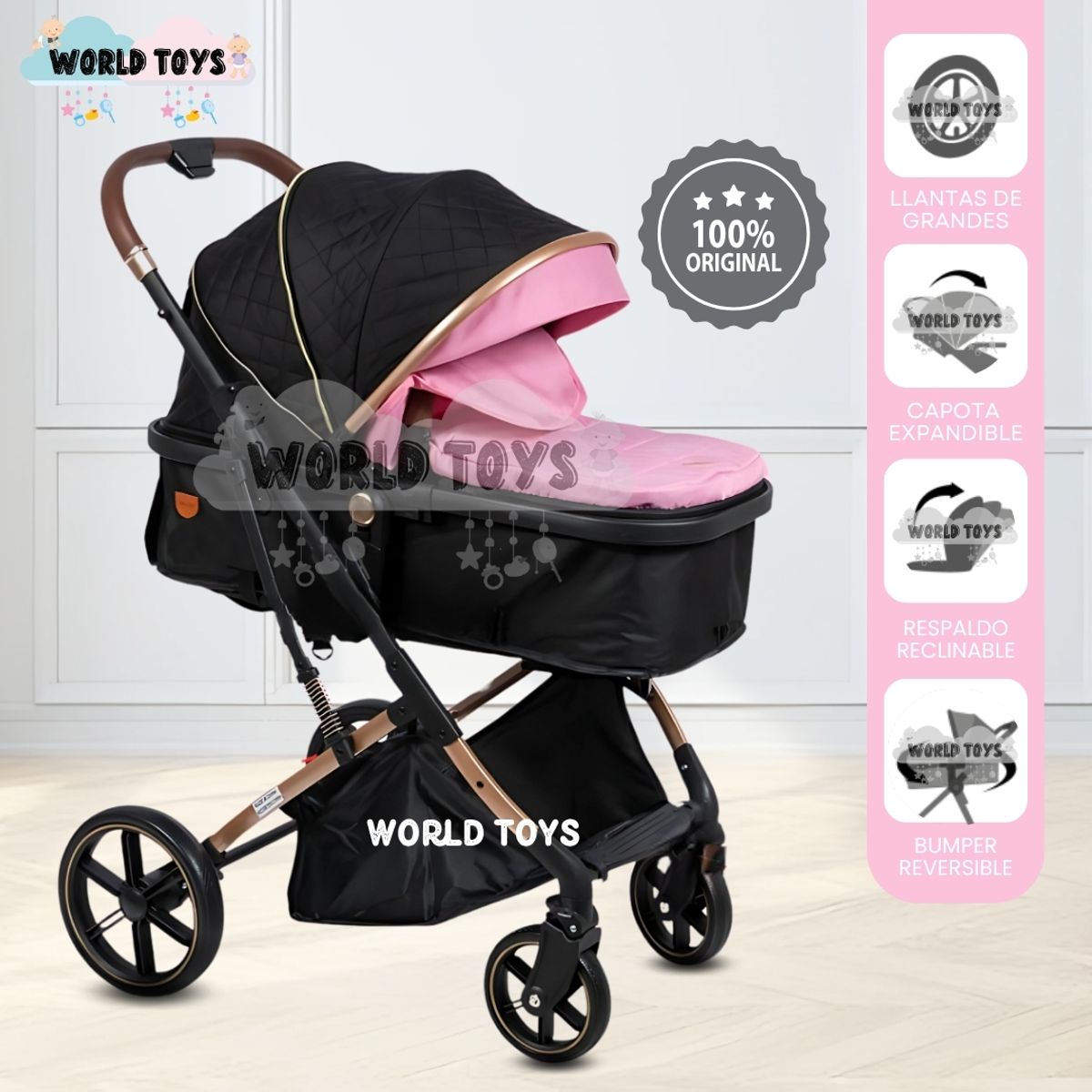 BABY - Coche Cuna Moisés de Lujo «SATURNO ULTRA» Pink