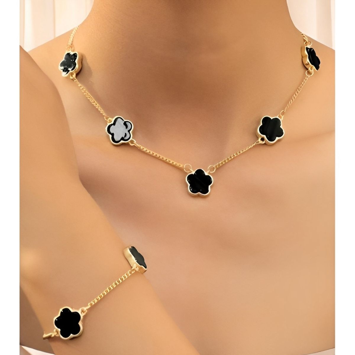 NO LOGO - Set Collar Aretes Y Pulsera Trebol Diseño De Lujo Acero