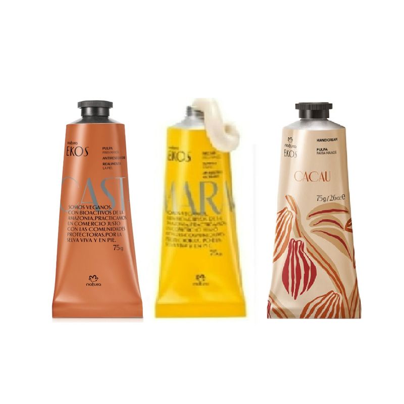 NATURA - 3 Crema para manos maracuya y castaña y cacao 75g cu ekos