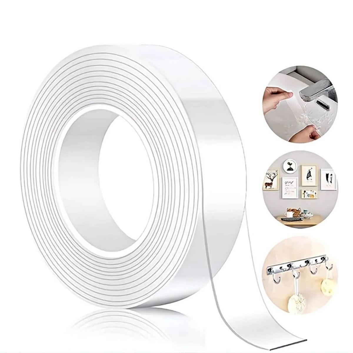 GENERICO - Cinta doble cara multifuncional transparente adhesivo 5m