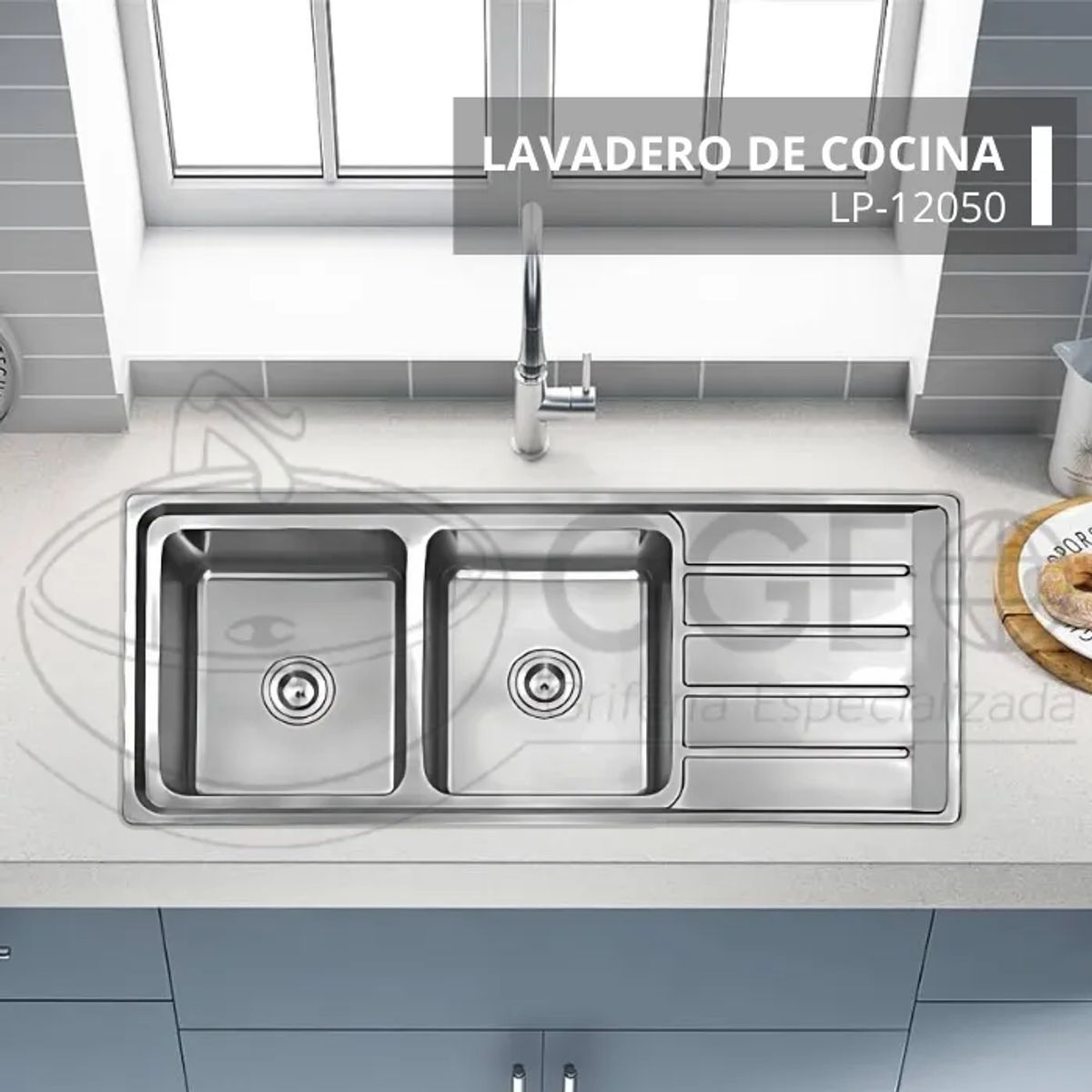 FRATELLI - LAVADERO DE COCINA DOBLE POZA CON ESCURRIDOR SATINADO LP-12050
