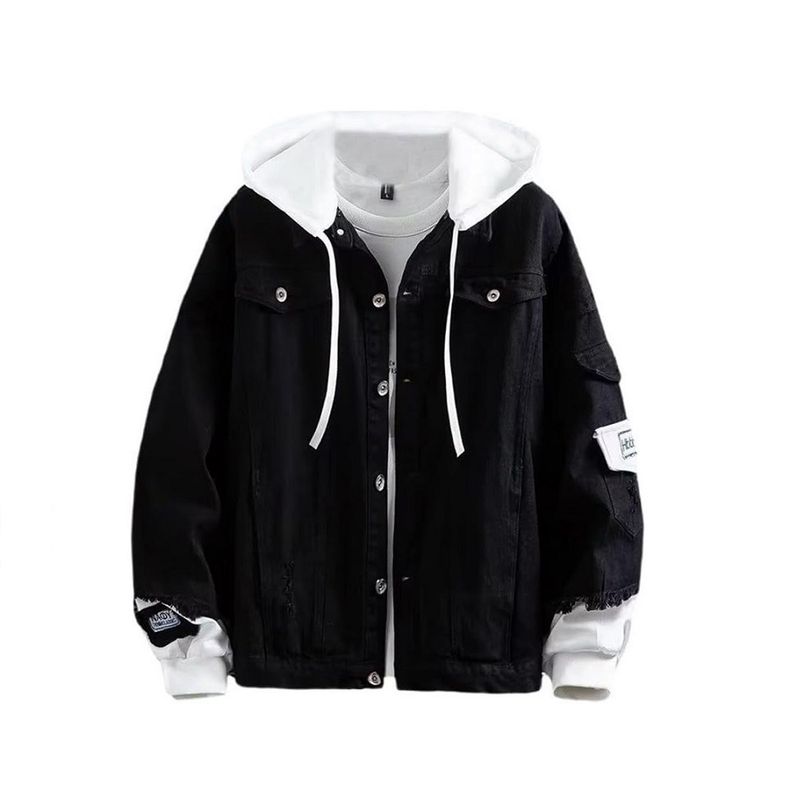 GENERICO - Casacas jean con capucha juvenil para hombres