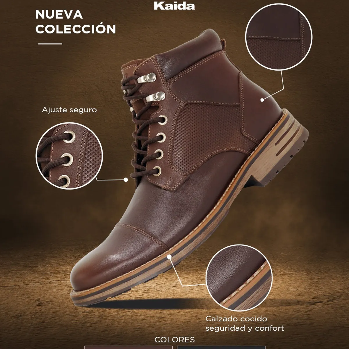 KAIDA - Botines de cuero para caballero CLQ3-BF-16 Marrón