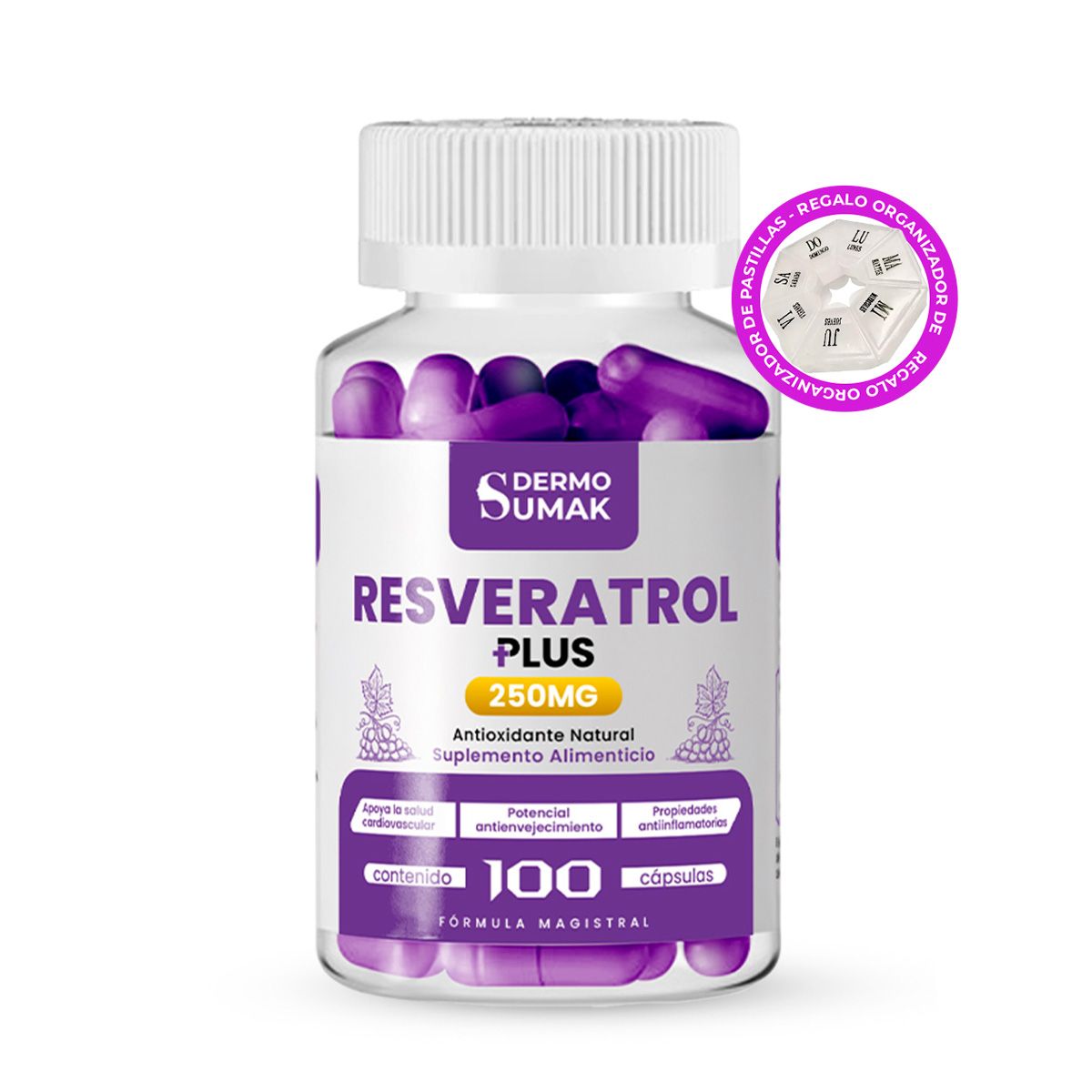 GENERICO - RESVERATROL PLUS 250MG DERMO SUMAK + REGALO PASTILLERO