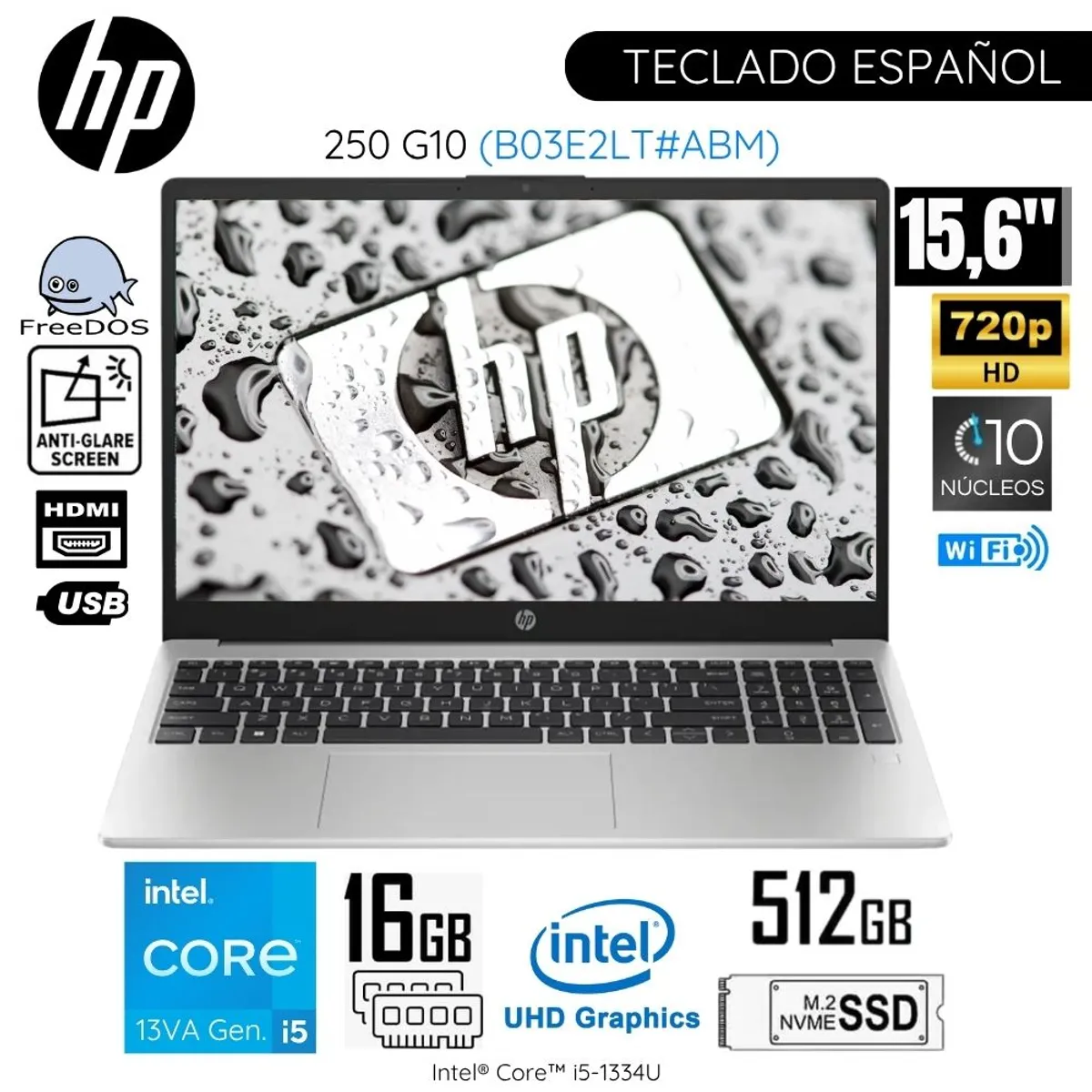 HP - Laptop HP 250 G10 Intel Core i5-1334U 16GB RAM 512GB SSD 15.6"  HD - B03E2LT