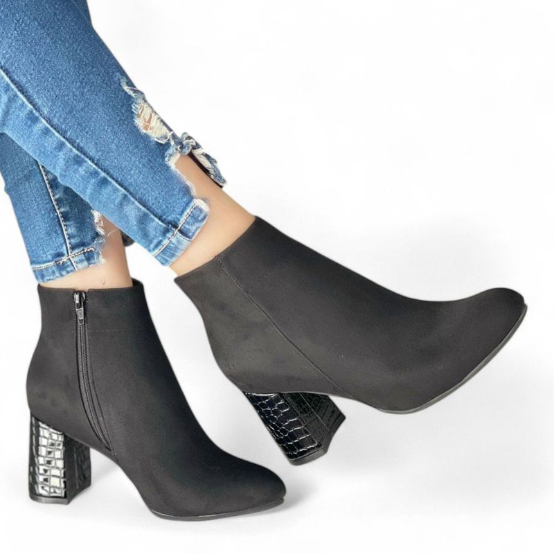 GENERICO - botin mujer gamuza 1022L-60 TACO LABRADO 7 color negro.-