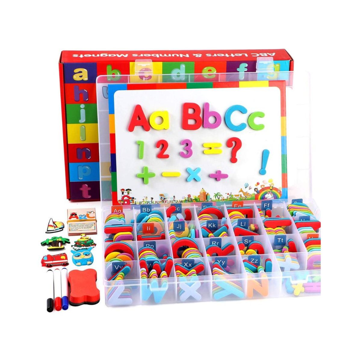 GENERICO - Kit Didáctico 253 Letras y Números Magnéticos con Pizarra
