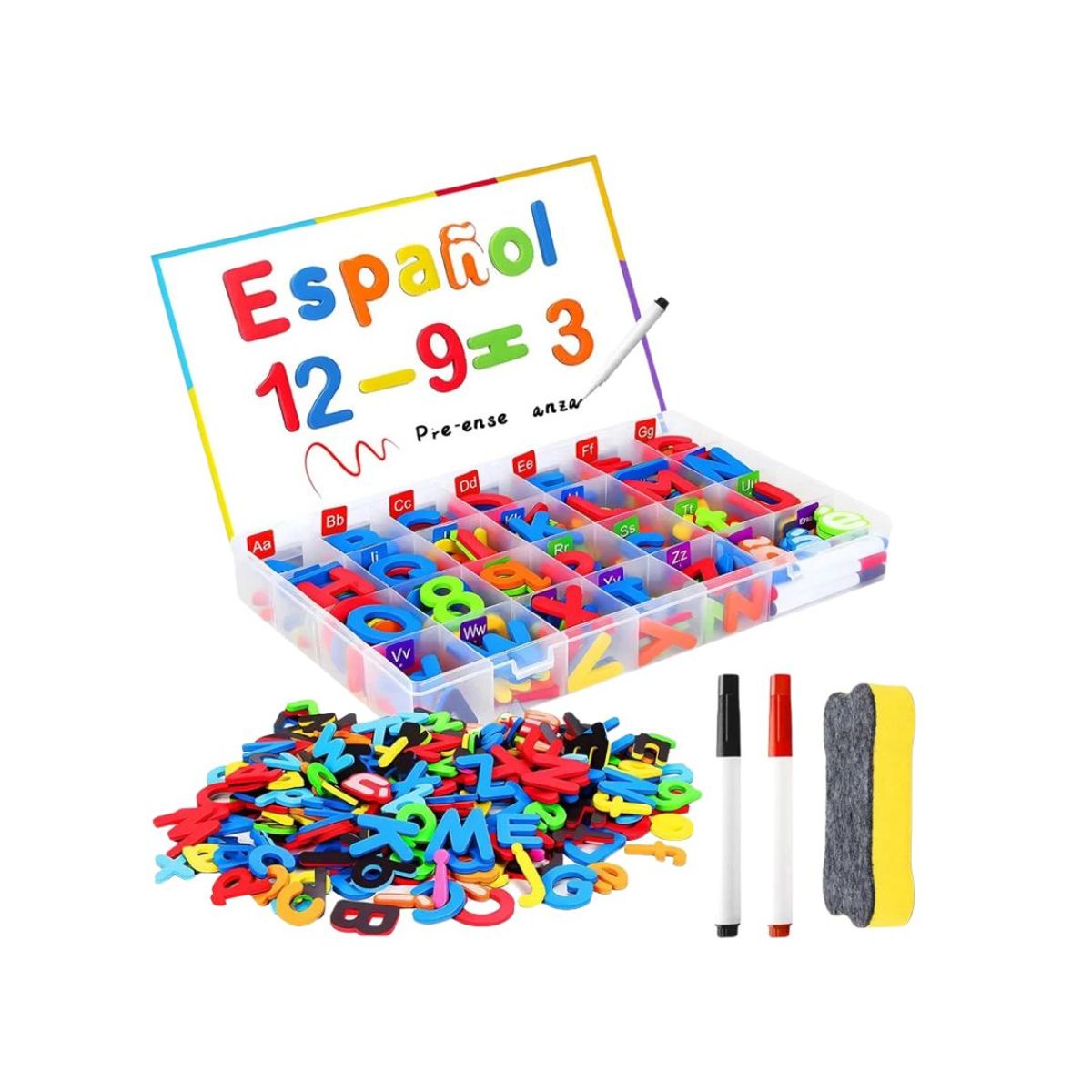 GENERICO - Kit Didáctico 253 Letras y Números Magnéticos con Pizarra
