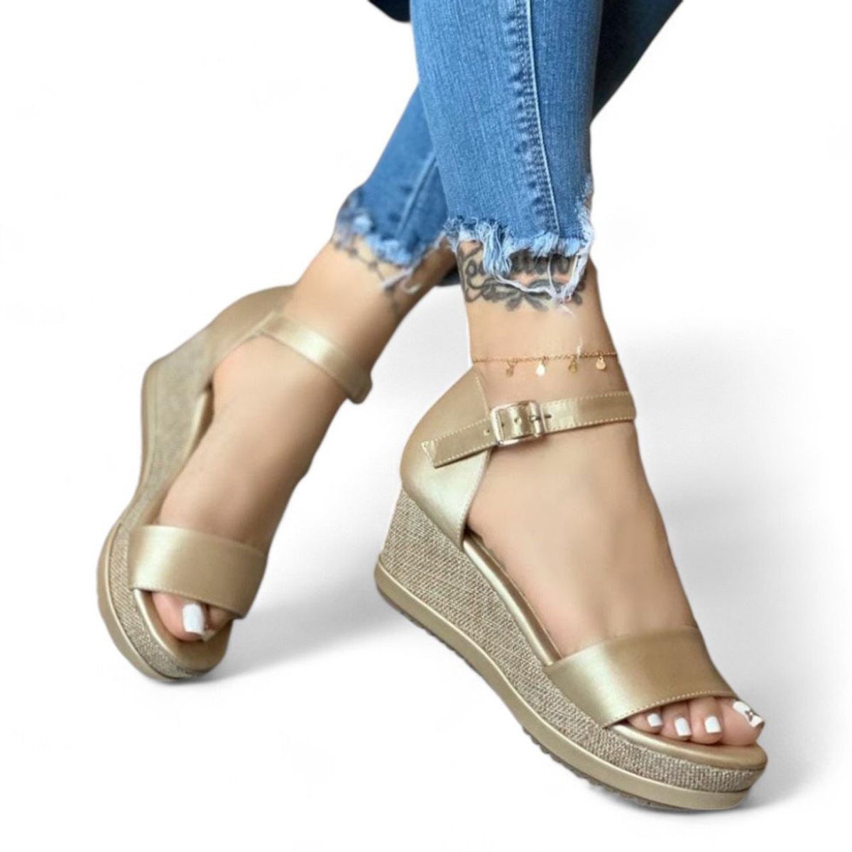 GENERICO - sasandalia mujer cuña 7 1399 5C-45 color dorado