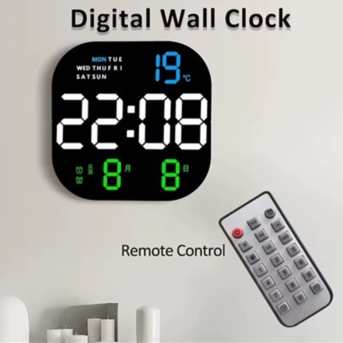GENERICO - RELOJ LED DIGITAL DE PARED FECHA TEMPERATURA