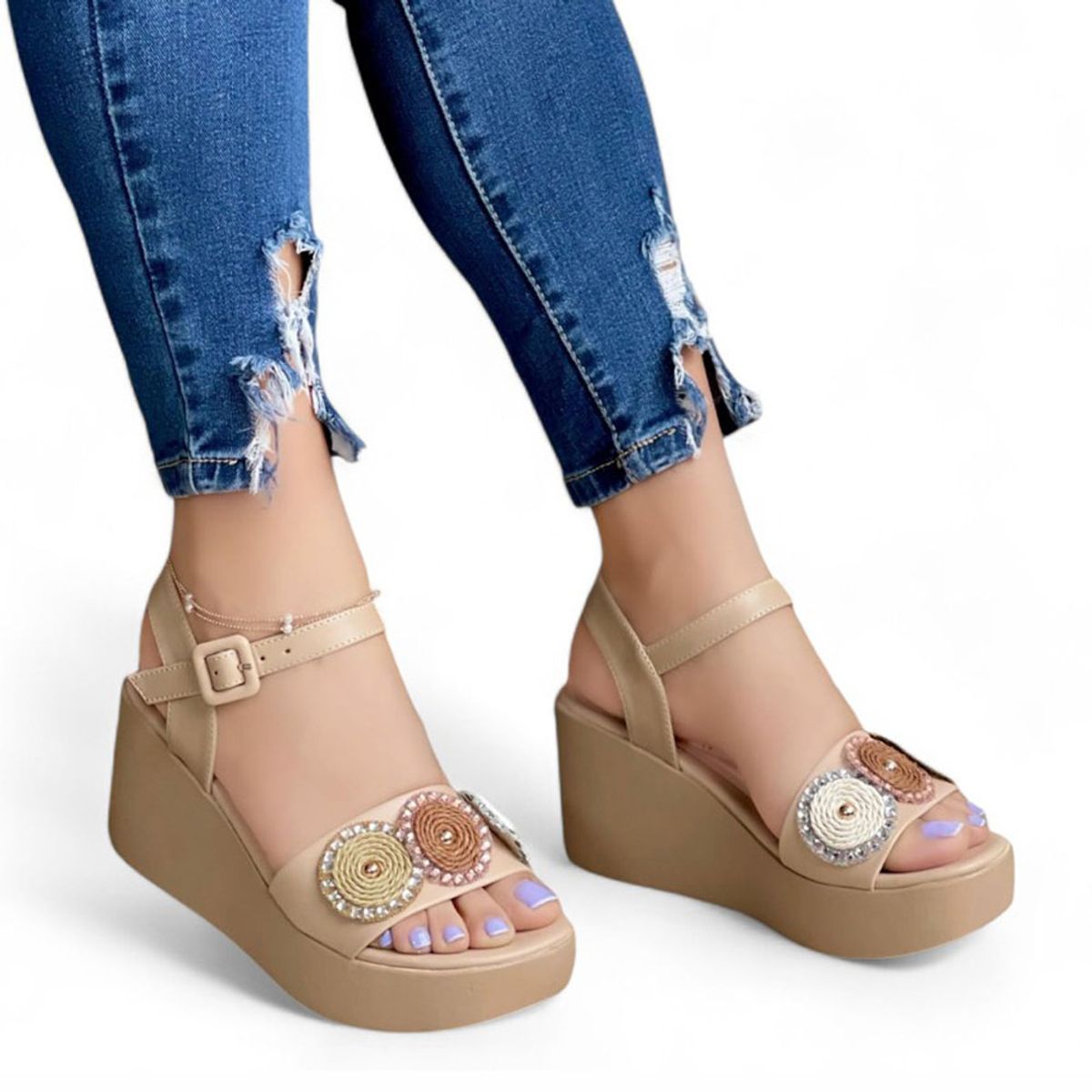 GENERICO - Sandalia Mujer Yomar Err. Precio Plataforma Con Tira 3 Ojos 1177 5C-55 Beige
