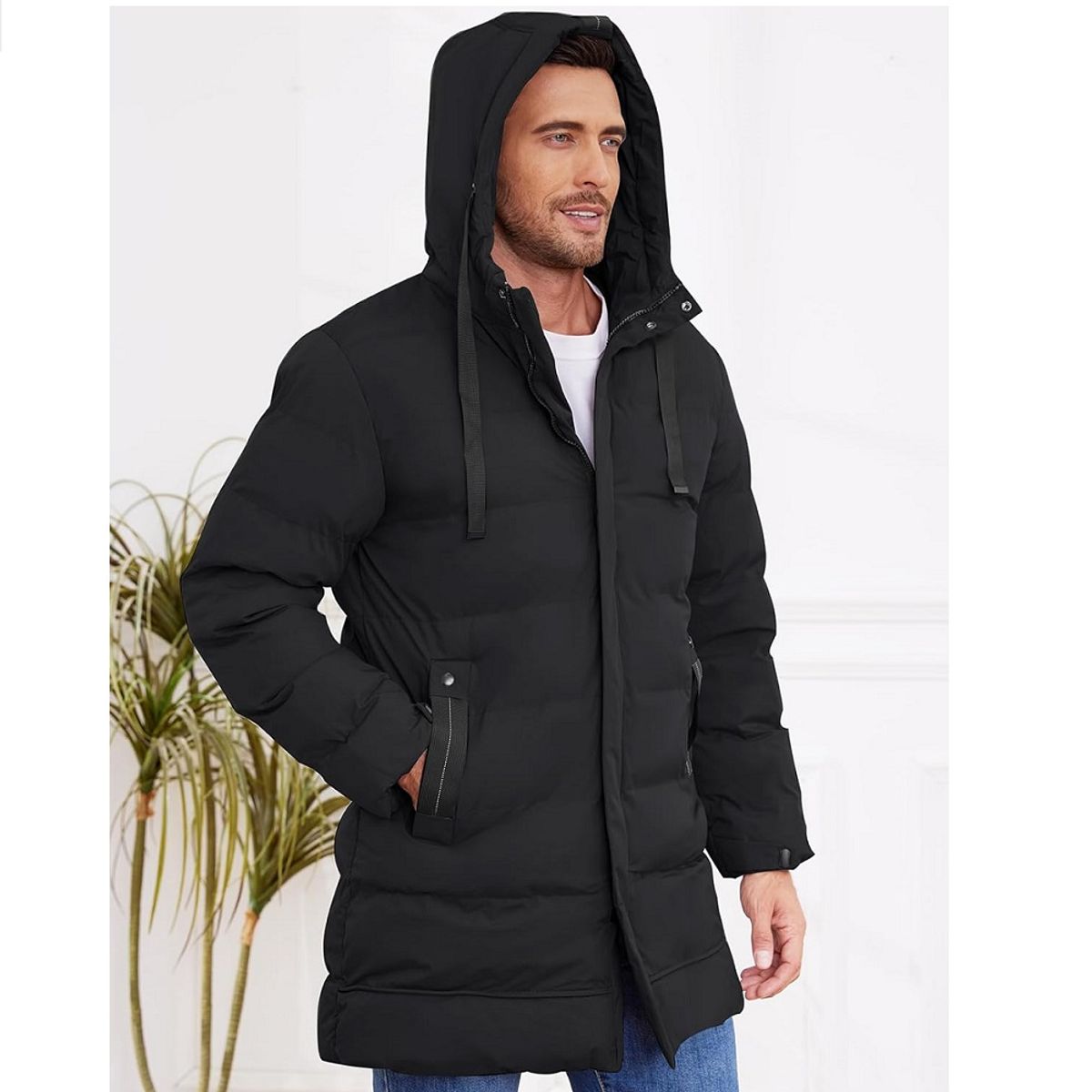 GENERICO - Casaca acolchada larga con capucha para hombre