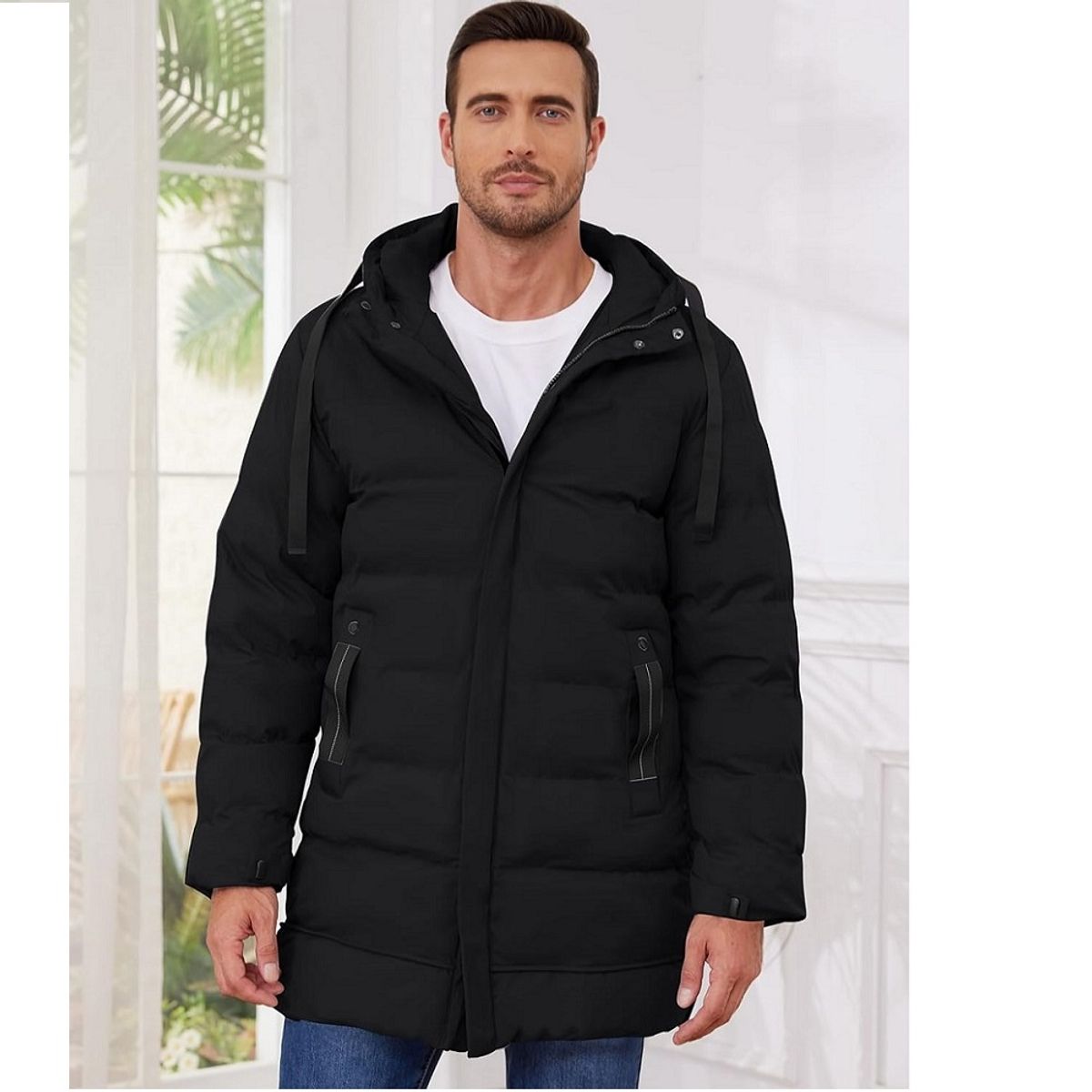 GENERICO - Casaca acolchada larga con capucha para hombre