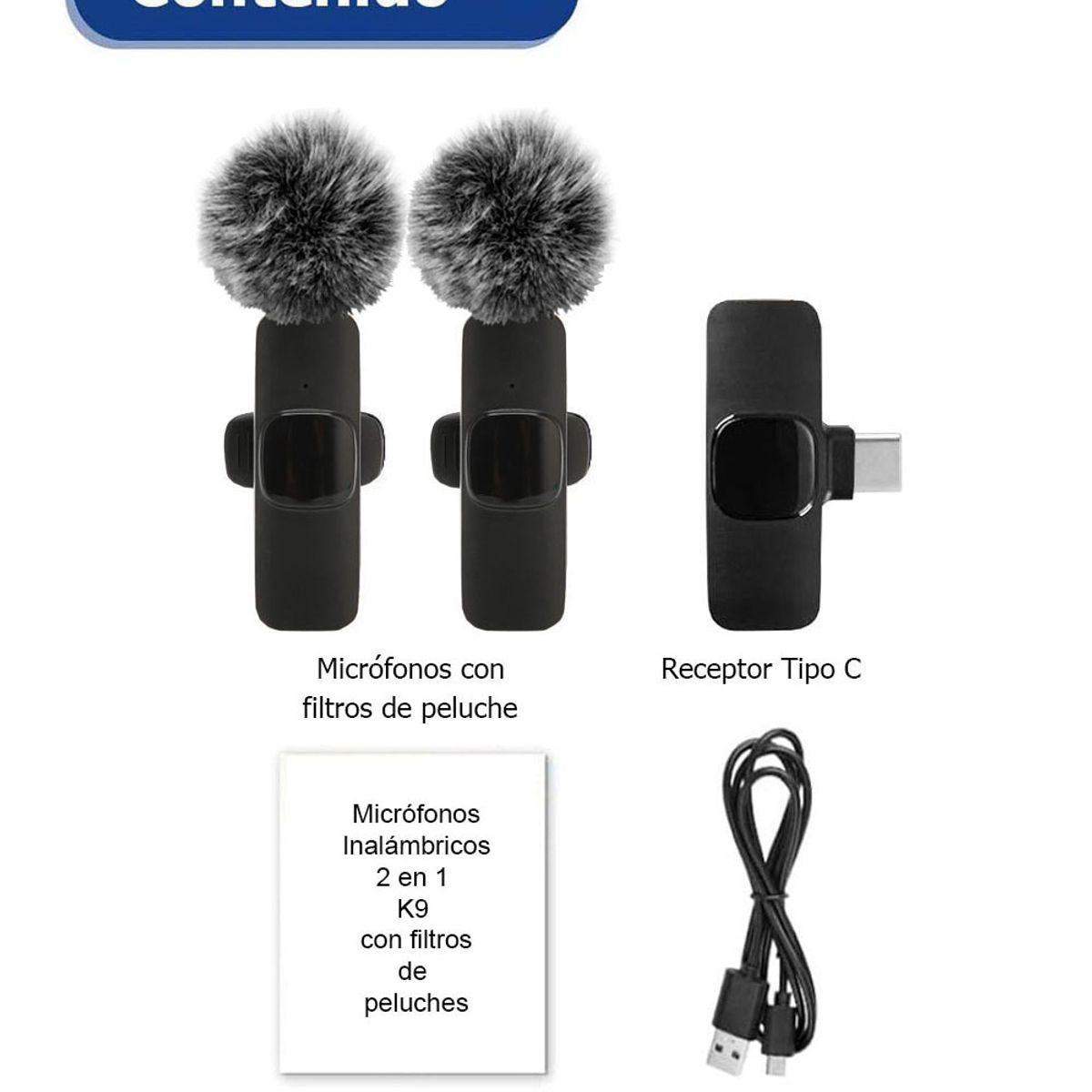 OEM - Micrófonos Inalámbricos 2 en 1 K9 Tipo C con filtros de peluche