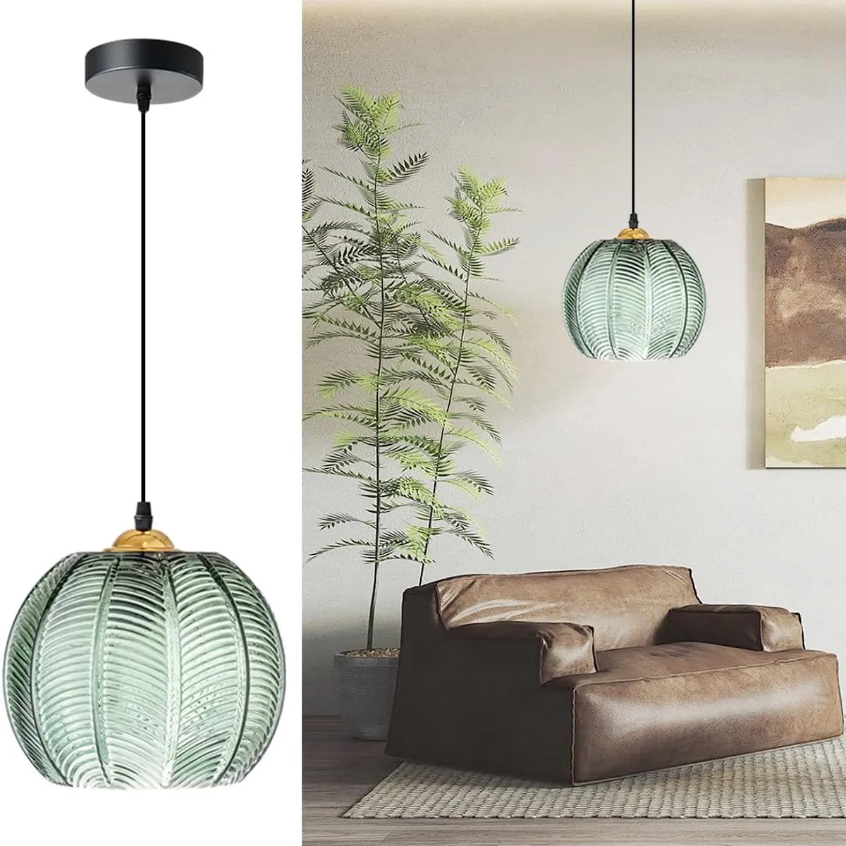 HOME NEAT - Lámpara Colgante Moderna de Vidrio Con Pantalla de 20 cm - Verde