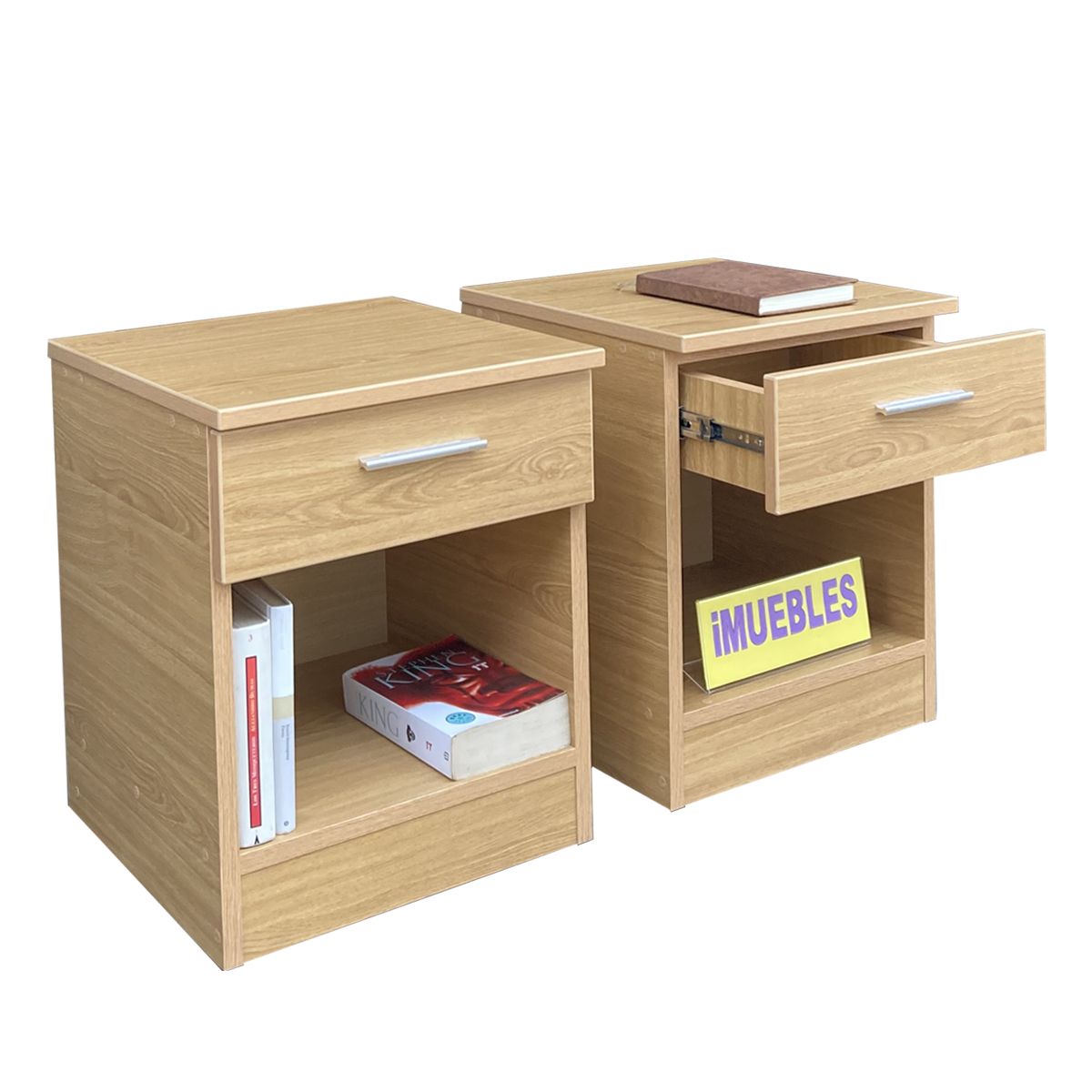 TEMEL - Set de 02 Veladores color Roble Buralo – Modelo LITO - iMUEBLES