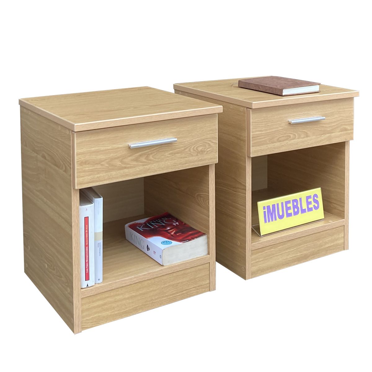 TEMEL - Set de 02 Veladores color Roble Buralo – Modelo LITO - iMUEBLES