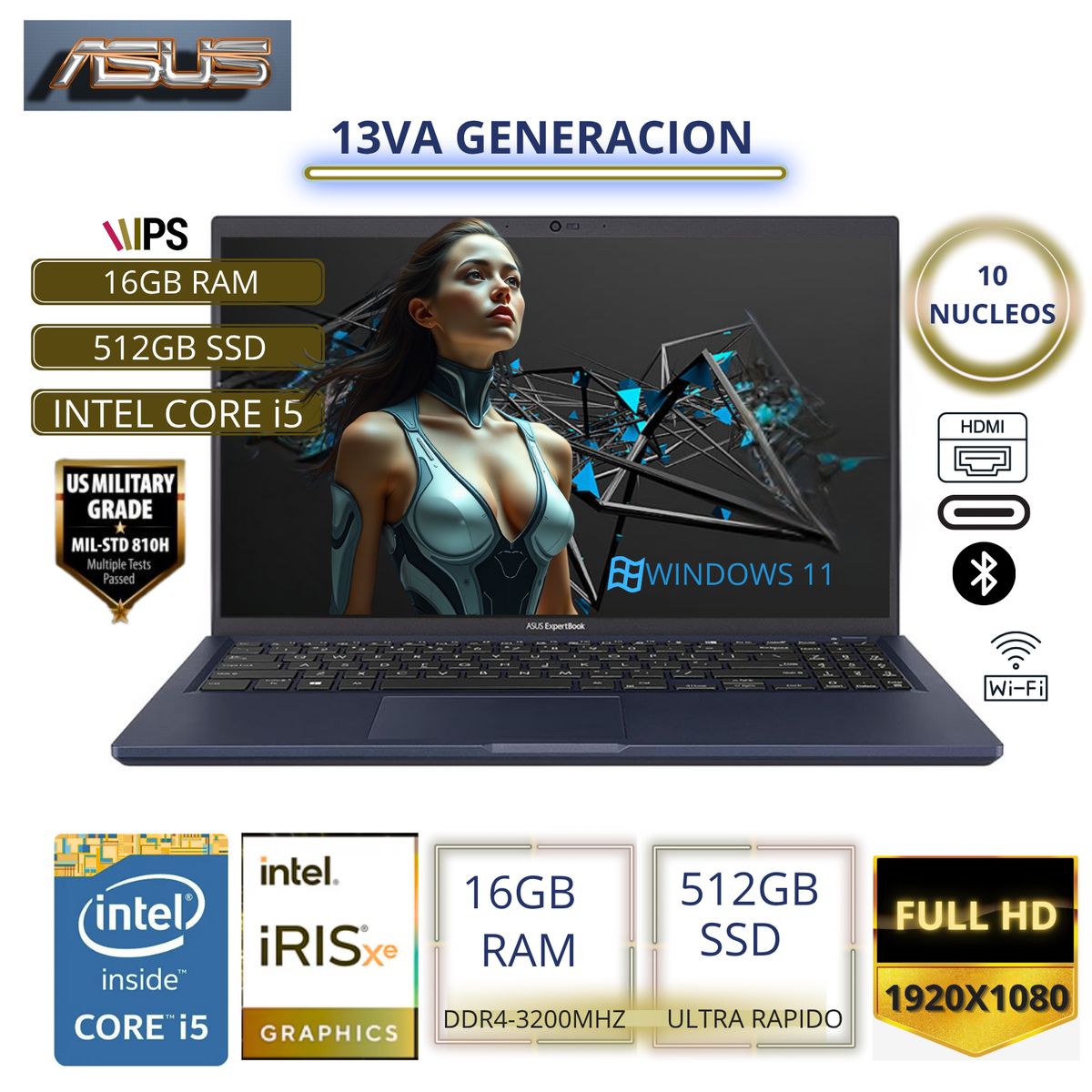 ASUS - Laptop Asus ExpertBook B1502CVA-NJ3457 Intel Core i5-1335U 16GB RAM 512GB SSD 156 FHD Star Black