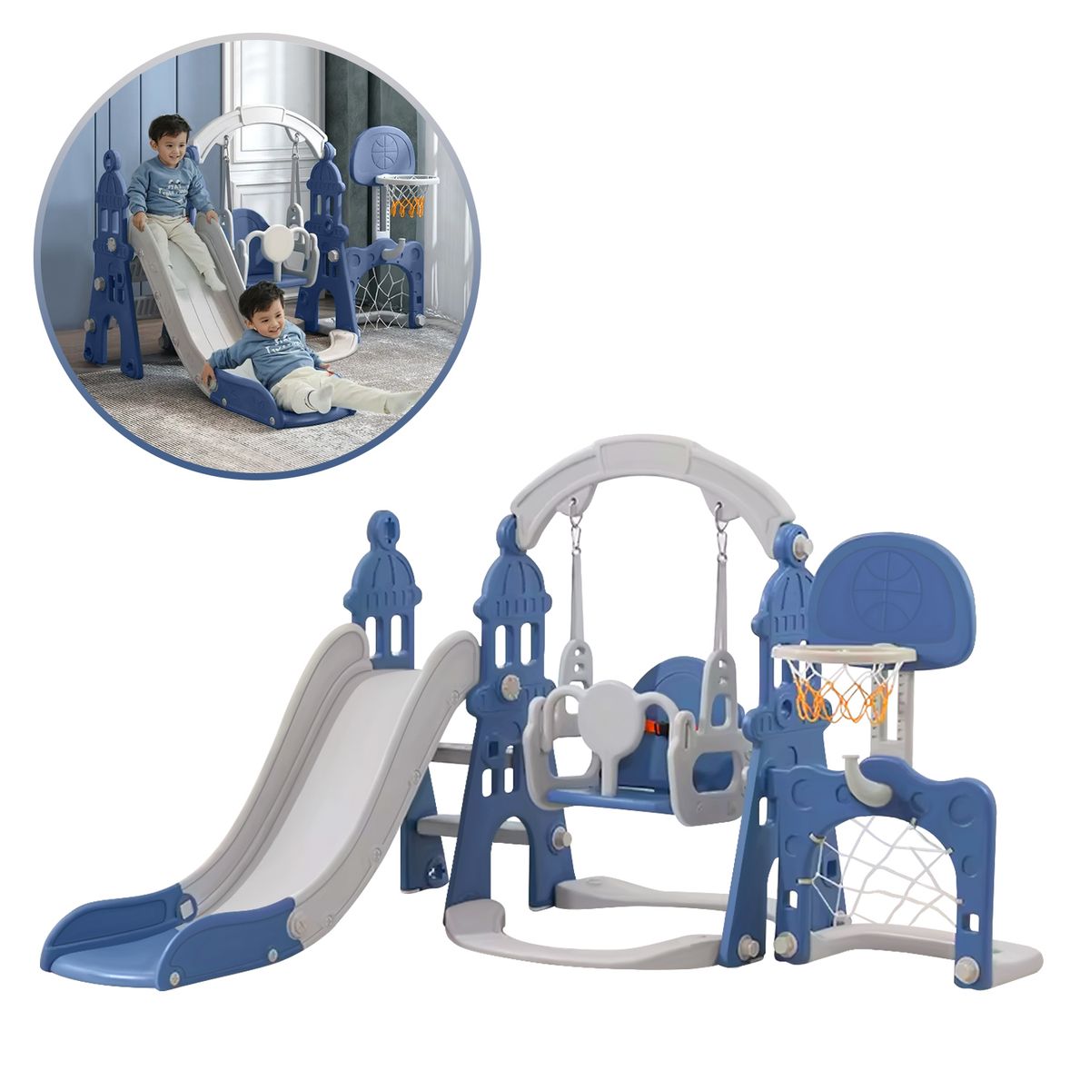 BABYPAL - Tobogan para Niños 4 en 1 Columpio Canasta y Arco de Futbol