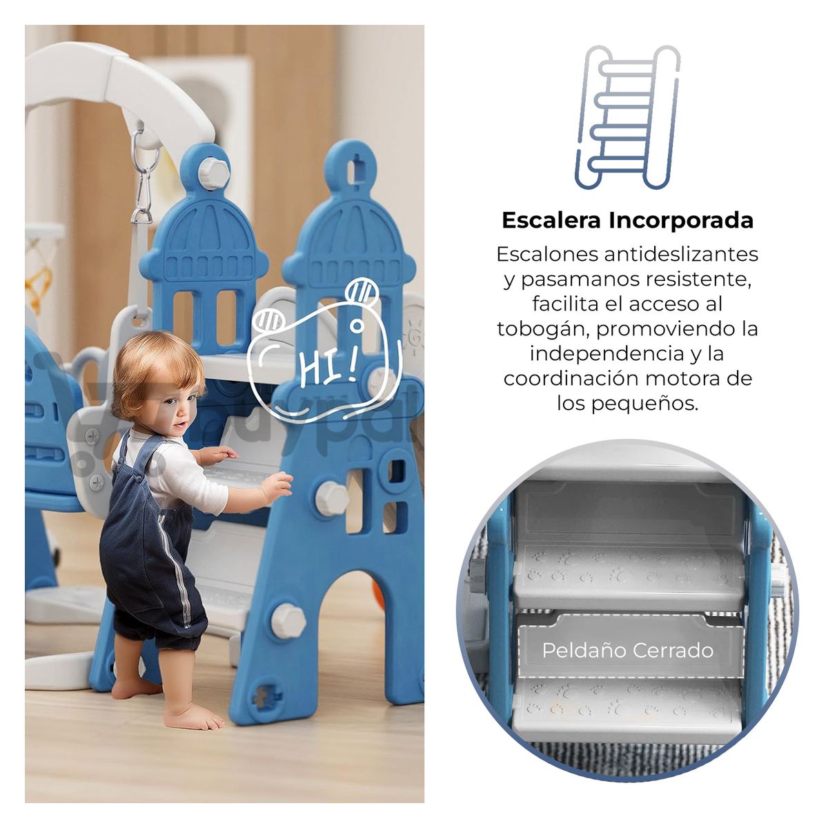 BABYPAL - Tobogan para Niños 4 en 1 Columpio Canasta y Arco de Futbol