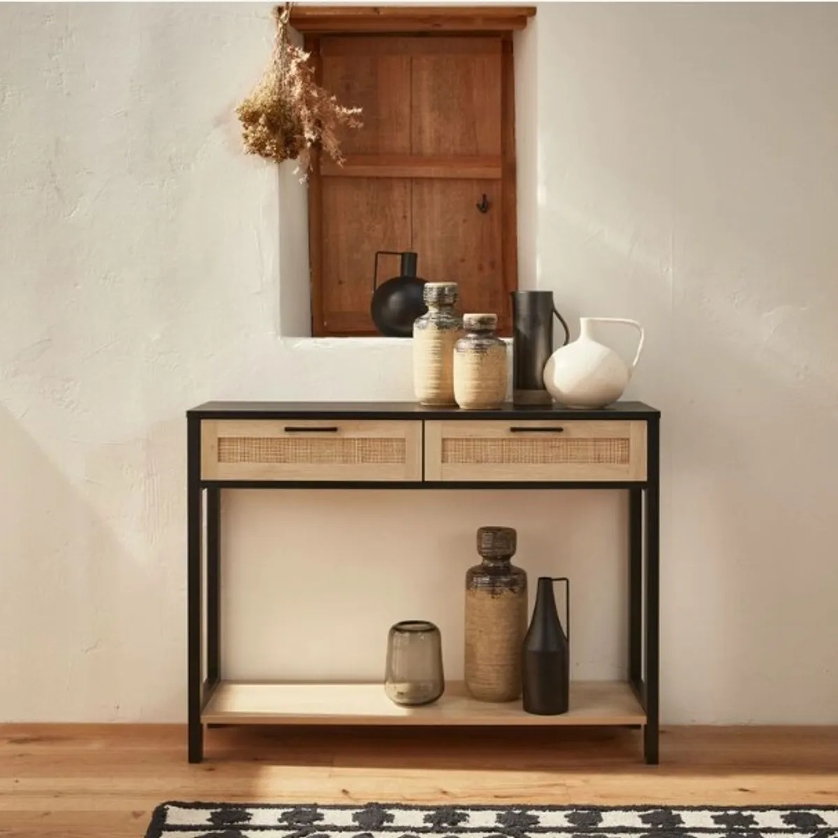 STARHOME - Arrimo Recibidor Consola Metrik Duna y Negro 110 cm