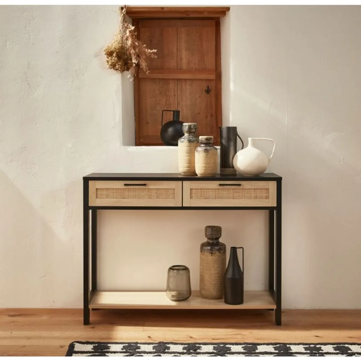 STARHOME - Arrimo Recibidor Consola Metrik Duna y Negro 110 cm