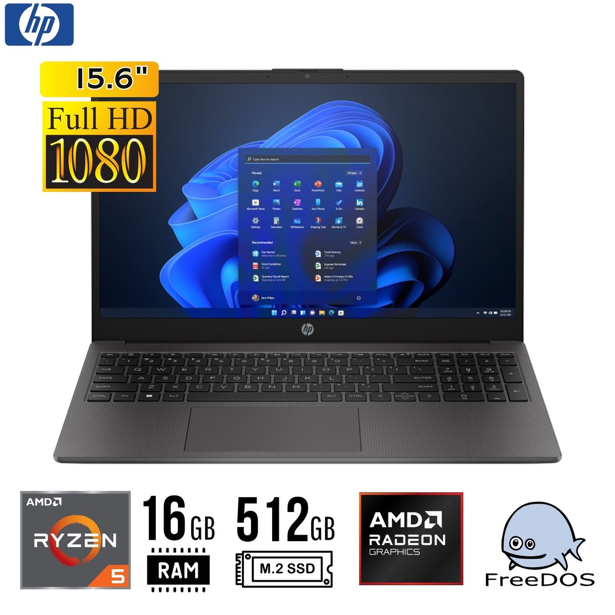 HP - LAPTOP HP 255 15.6" G10 AMD RYZEN5 7520U 16GB LPDDR5 512GB SSD FreeDOS