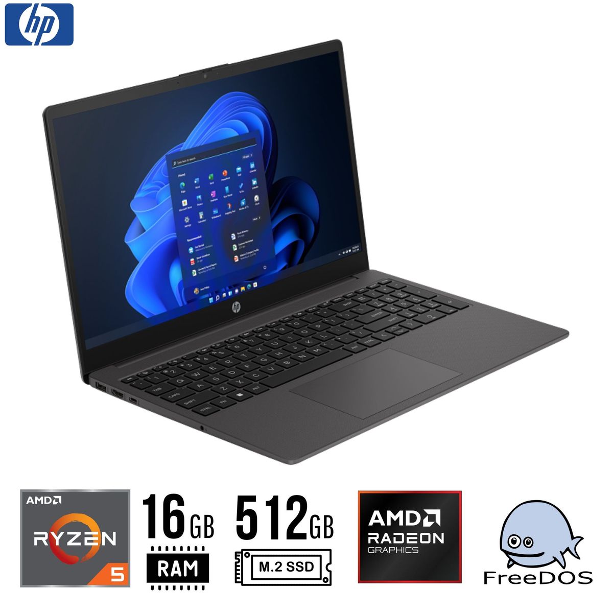 HP - LAPTOP HP 255 15.6" G10 AMD RYZEN5 7520U 16GB LPDDR5 512GB SSD FreeDOS