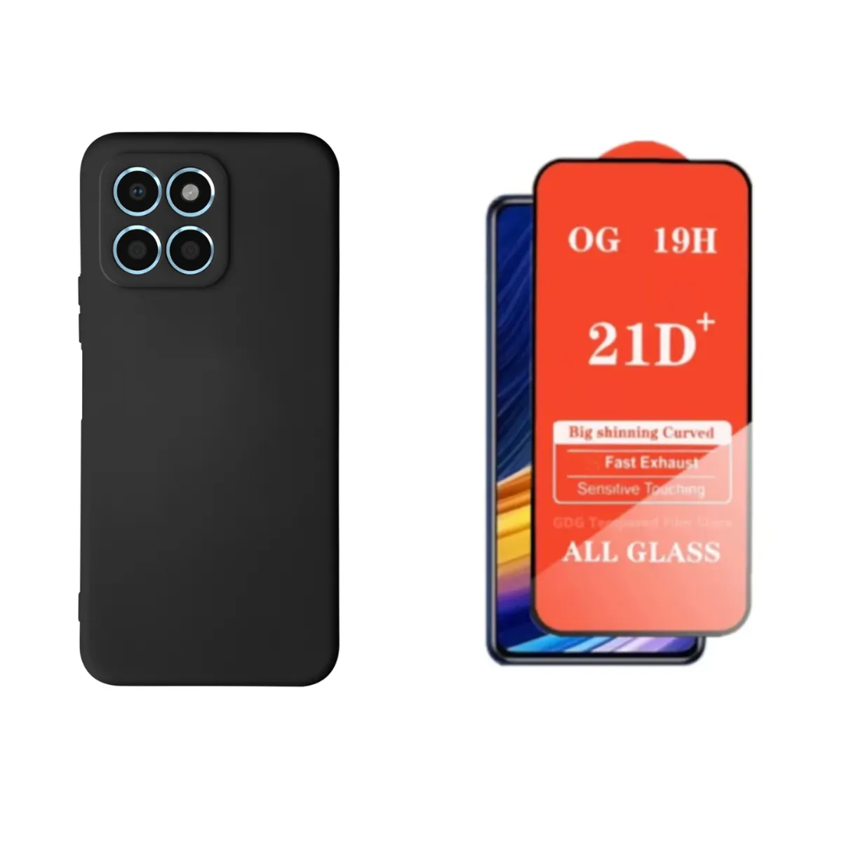 HONOR - SILICONA PARA HONOR X8 C COLOR NEGRO  + MICA VIDRIO