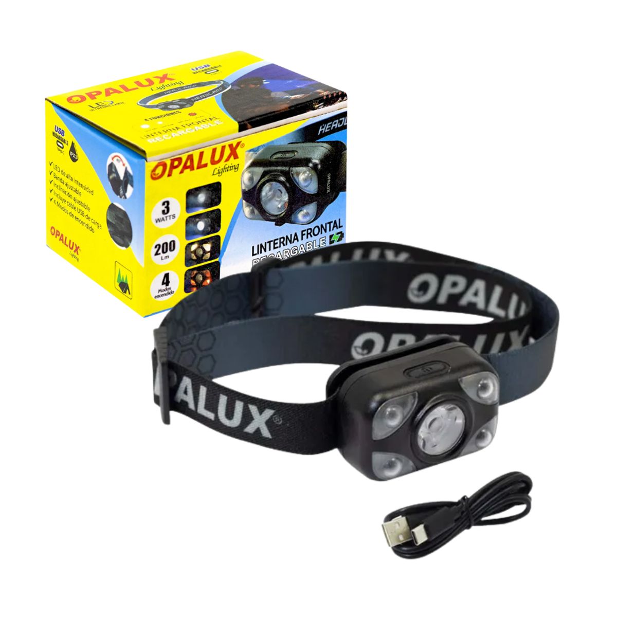 OPALUX - Linterna Frontal Recargable con 4 Funciones OP-3672