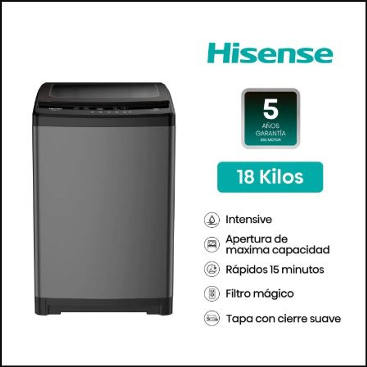 HISENSE - Lavadora Automatica Hisense Wt3W1823Ut 18K Grafito