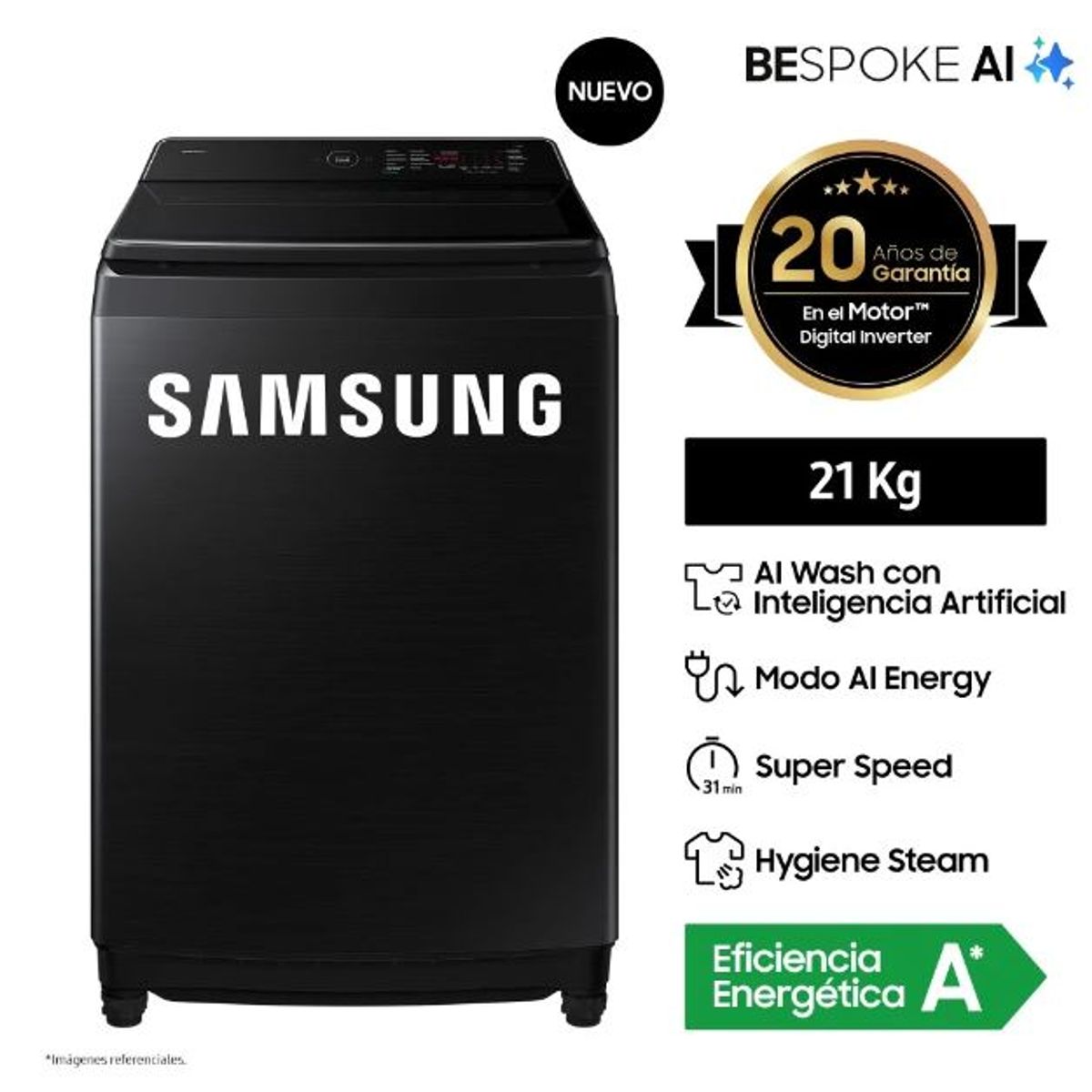 SAMSUNG - Lavadora Automatica Samsung Wa80F21B9Bpe 21K Negro