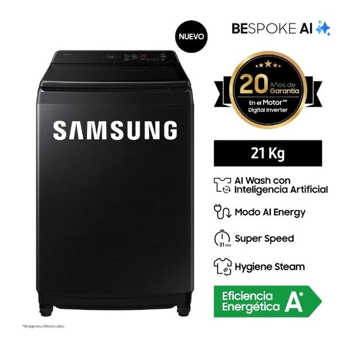 SAMSUNG - Lavadora Automatica Samsung Wa80F21B9Bpe 21K Negro