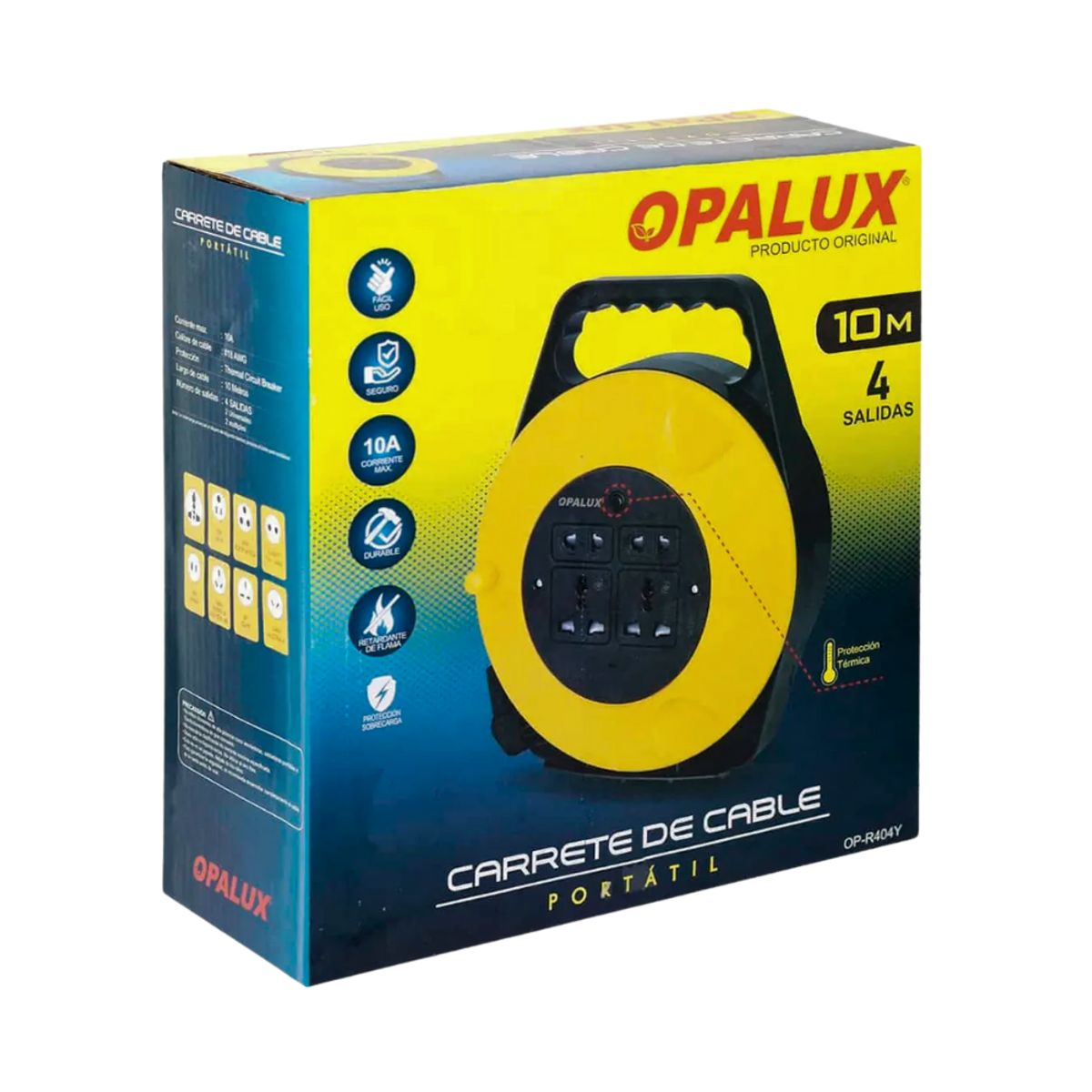 OPALUX - Carrete de cable portatil 10M - OPR404Y