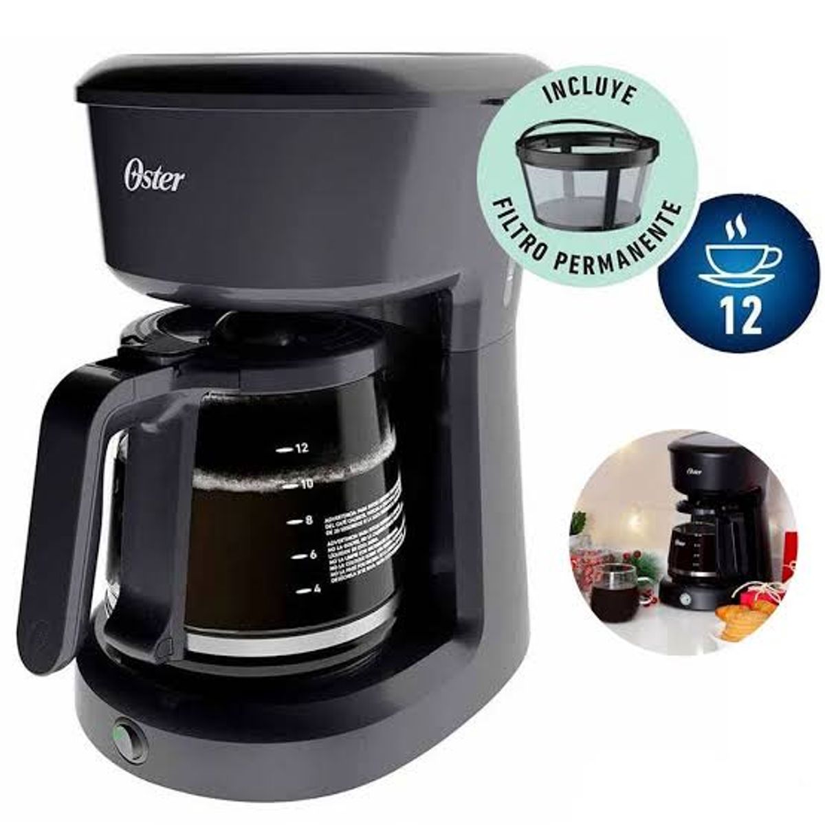 OSTER - Cafetera oster 12 tazas con filtro permanente BVSTDCS12B