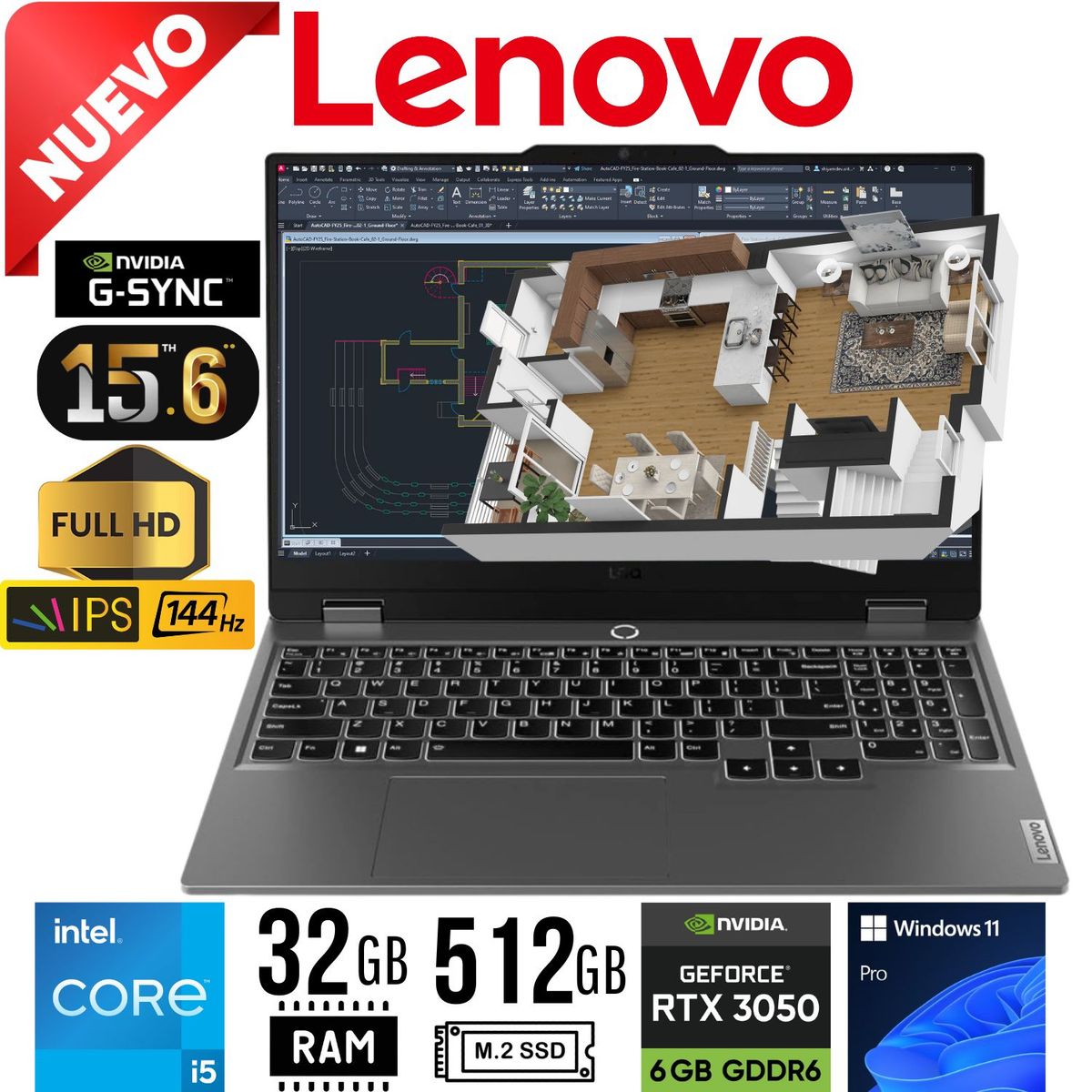 LENOVO - Laptop LENOVO LOQ 15IAX9, 15,6´ FHD, Core i5 12450HX, RAM 32GB, SSD 512GB, RTX 3050 6GB, W11 PRO