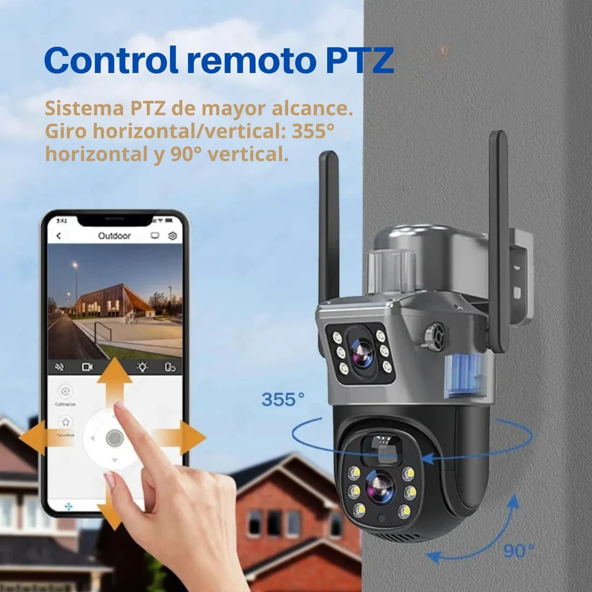 OEM - Cámara de Seguridad 4K PTZ WiFi Doble Lente Giro 360° Sirena y Panel Solar