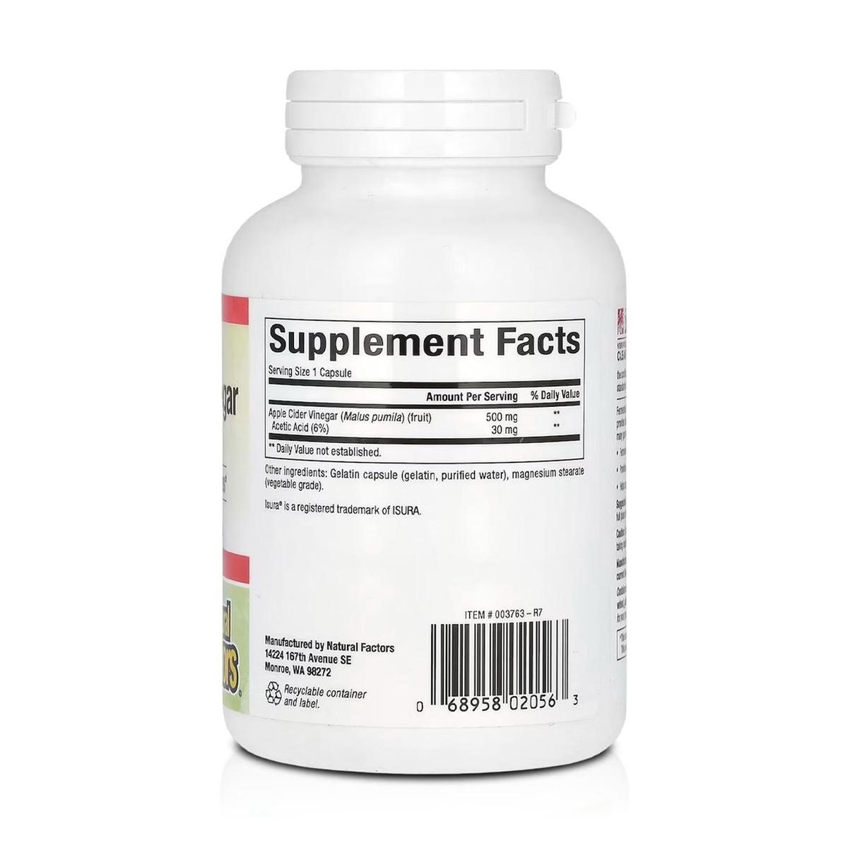 VITAMINA - Vinagre de Manzana Fermentada 500 mg (180 Cápsulas) – Natural Factors
