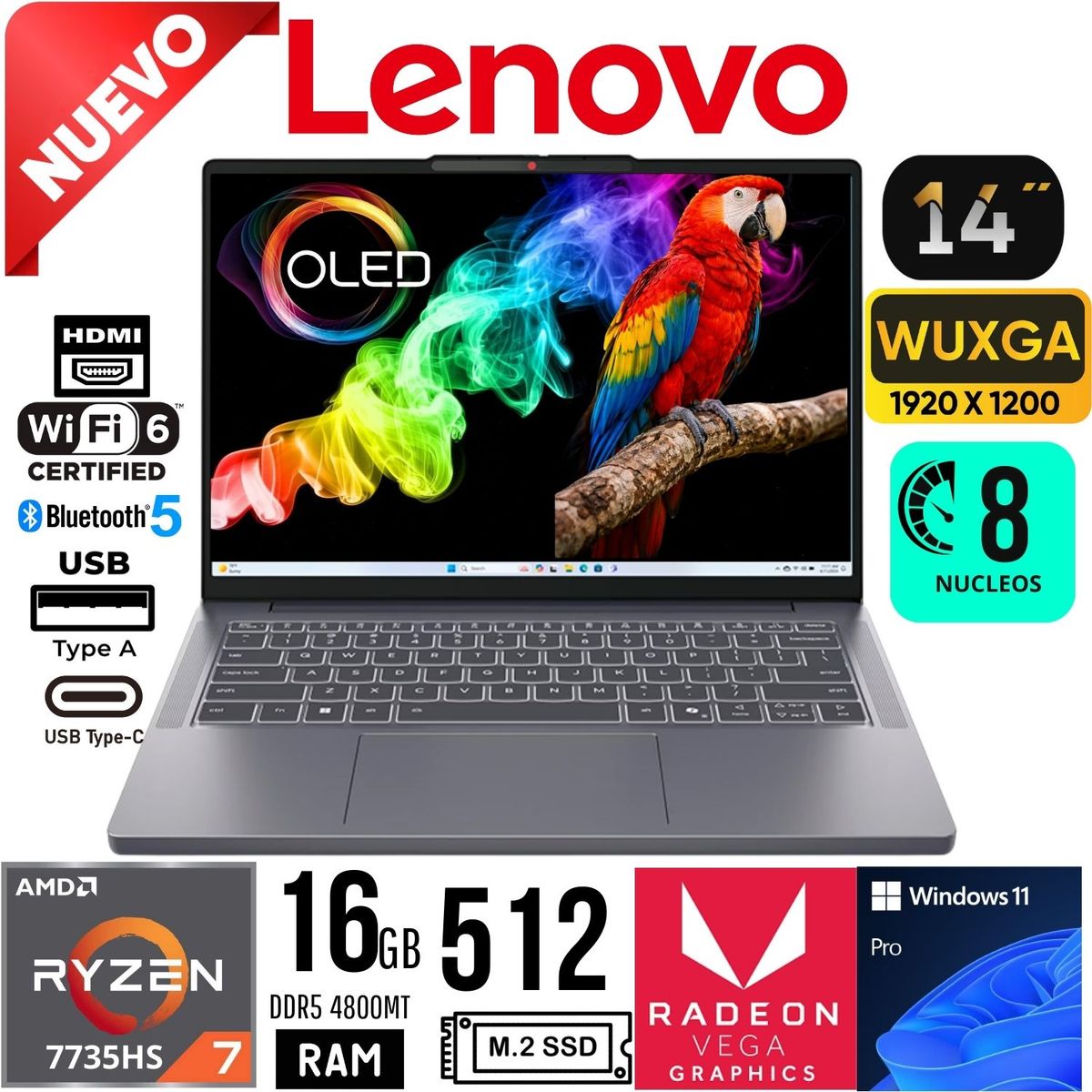 LENOVO - Laptop Lenovo IdeaPad Slim 3 14ARP10 AMD Ryzen 7 7735HS Ram 16Gb SSD 512Gb 14" WUXGA Win 11