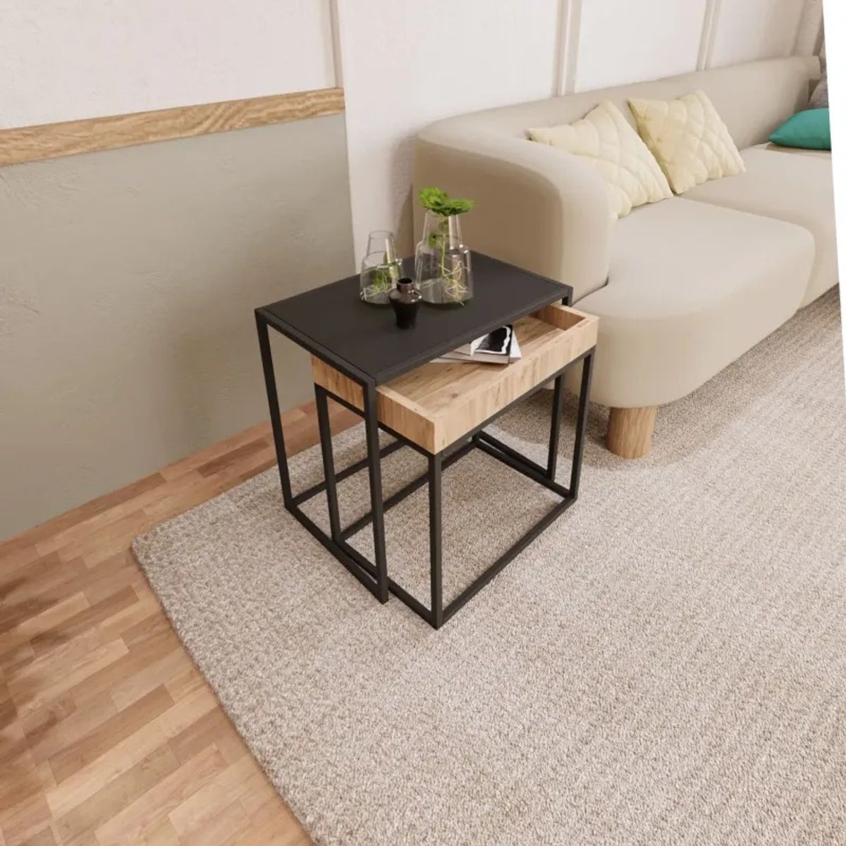 STARHOME - Mesa Lateral Trazzo Duna y Negro