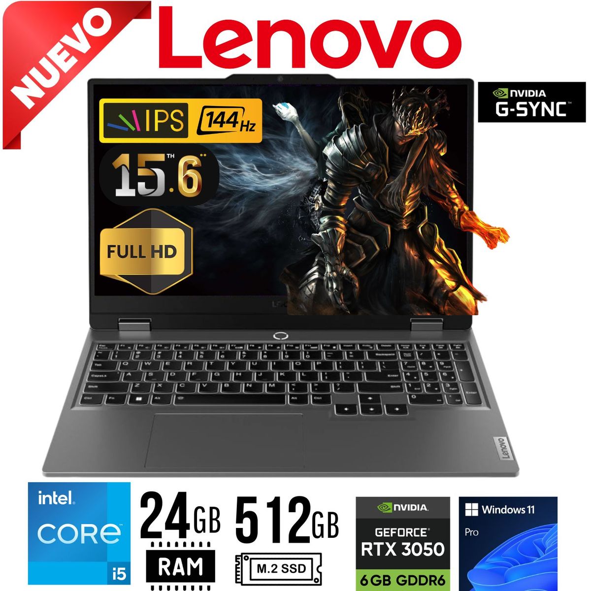 LENOVO - Laptop Lenovo  LOQ 15IAX9 Intel Core i5 12450HX Ram24Gb SSD 512Gb RTX 3050 6Gb 15,6 FHD Win 11