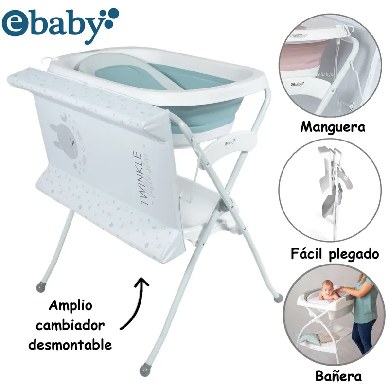 EBABY - Bañera Plegable Cambiador con Soporte Spark -Celeste
