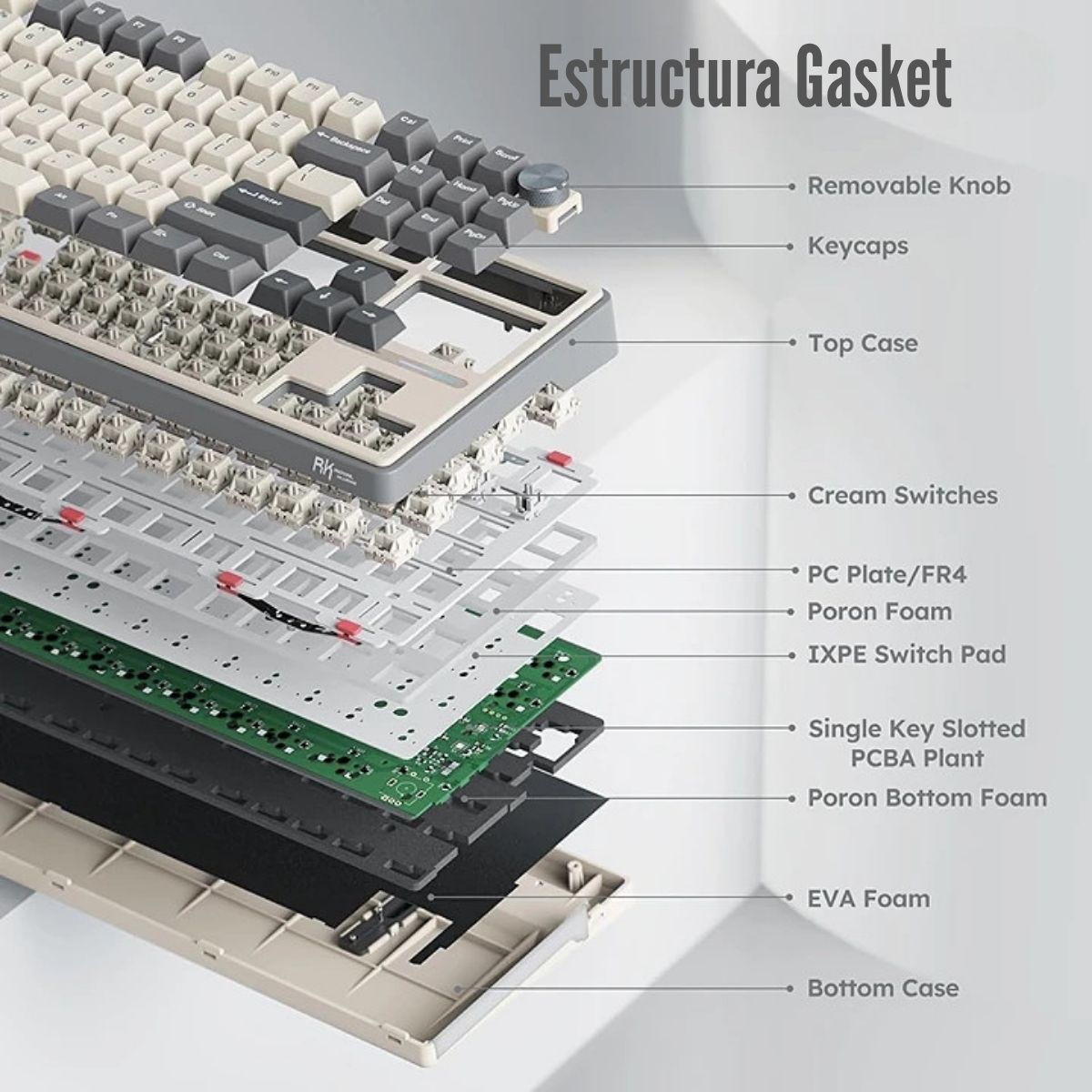 ROYAL KLUDGE - Royal Kludge - Teclado R87Pro Wired TKL Half Grey Switch Creamy