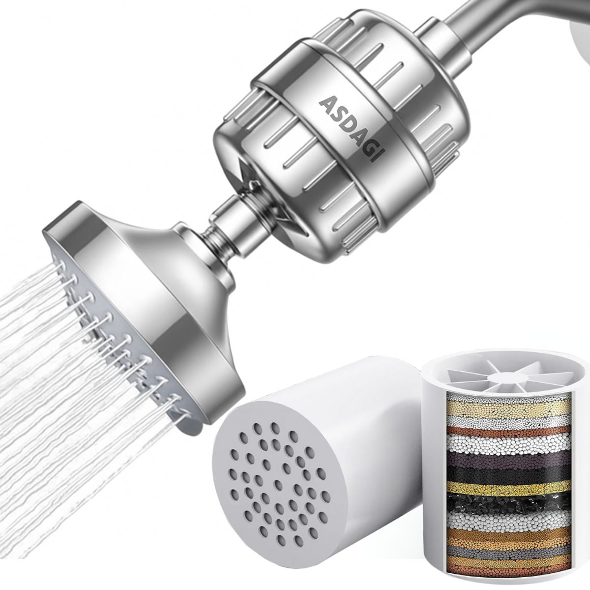 ASDAGI - Filtro Ducha Plateado ASDAGI + 02 Repuestos