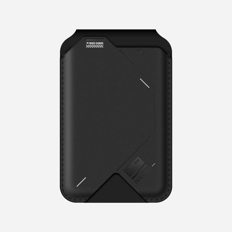 AULUMU - Tarjetero Parante Magnético Cuero Negro Aulumu Stand Flip